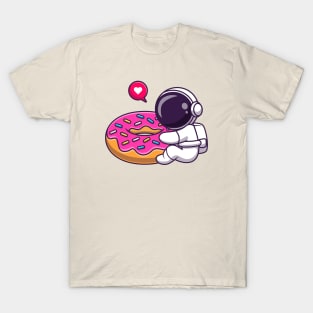 Cute Astronaut Hug Doughnut Cartoon T-Shirt